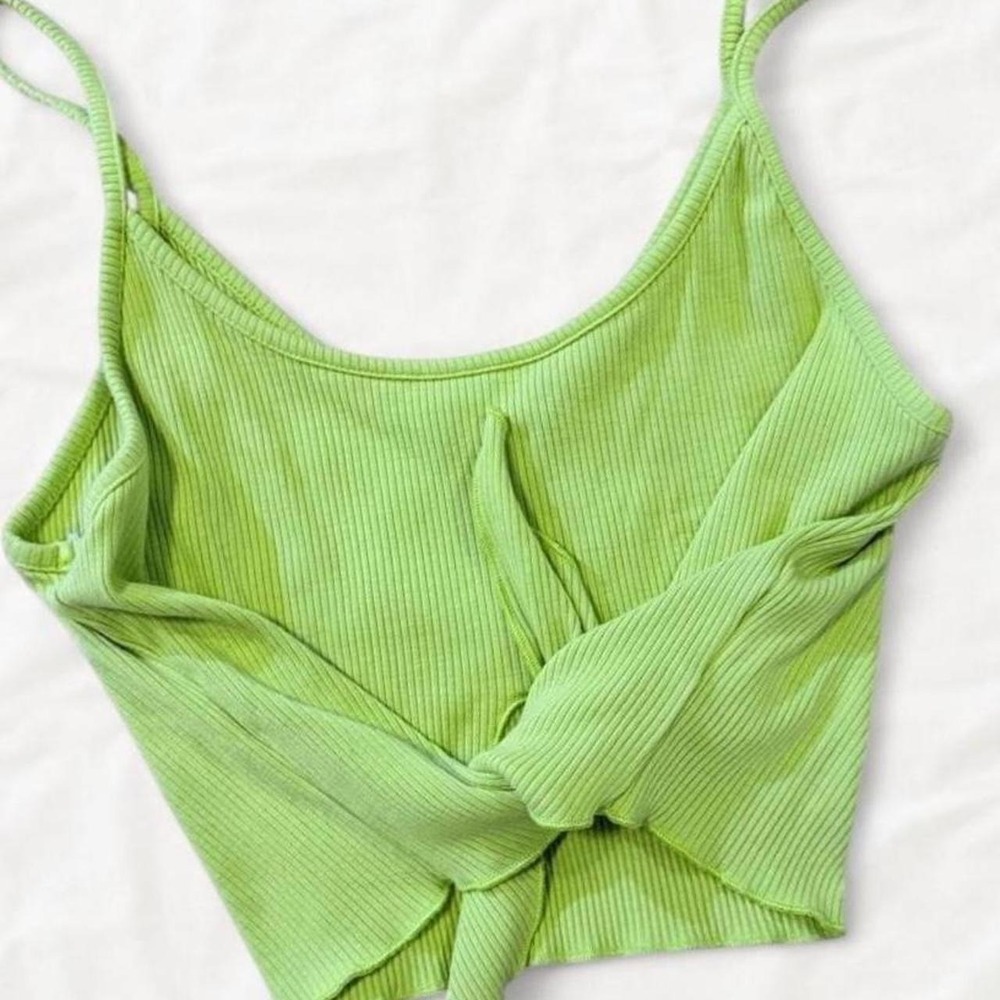 Urban Outfitters Lime Green Ribbed Tie Front Crop Top Y2K XL